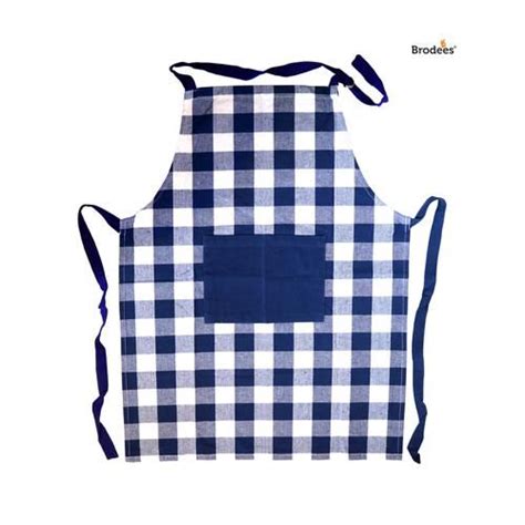 Buy Brodees Cotton Kitchen Apron With Front Center Pocket Blue Checked 60 X 80 Cm Online At