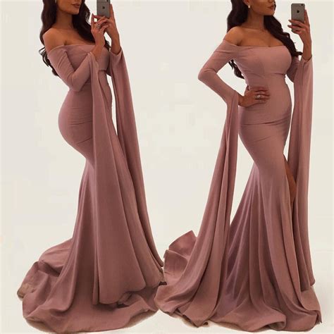 Sexy Off Shoulder Long Sleeves Mermaid Evening Gowns 2018 Prom Dress