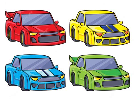 Desenho Animado De Carros De Corrida Vetor Premium