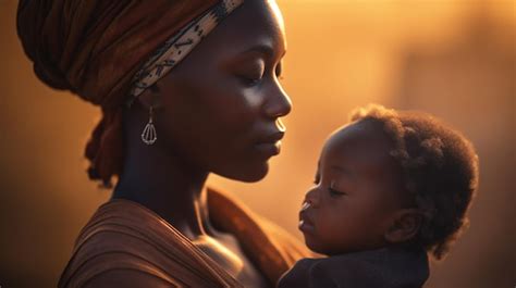 Premium Photo A Mother Holds Her Baby In A Yellow Sunset