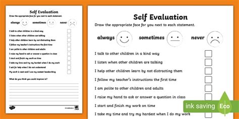Self Evaluation Questionnaire Worksheet Teacher Made
