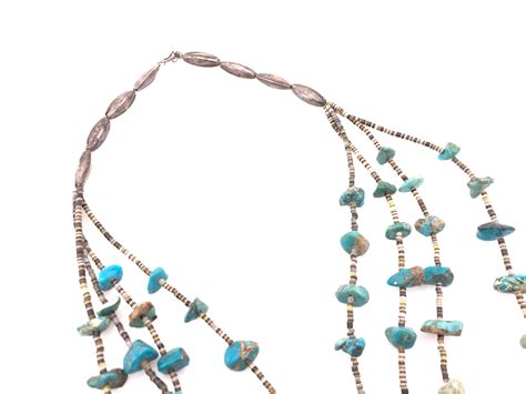 Lot Native American Silver Turquoise Heishi Strand Necklace