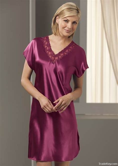 Ladies Silk Satin Short Sleeve V Neck Nightgown By Haian Fascinating Fashion Co Ltd China