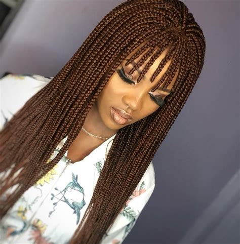 Medium Box Braid With Bangs Braided Cornrow Hairstyles Box Braids