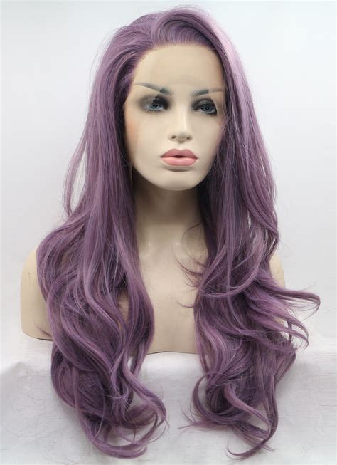 Front Lace Wig Lilac Straight Curly Long Wig Star Style
