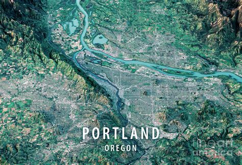 Portland D Render Satellite View Topographic Map Horizontal Digital