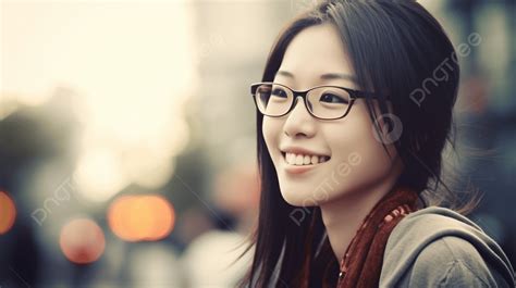 فتاة صينية ترتدي النظارات وتبتسم أنثى نظارات فتاة صورة الخلفية للتحميل مجانا