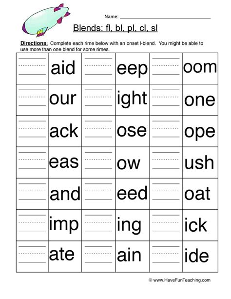 Blends are two consonants put together in a word that make two distinct sounds. L Blends Worksheet 2