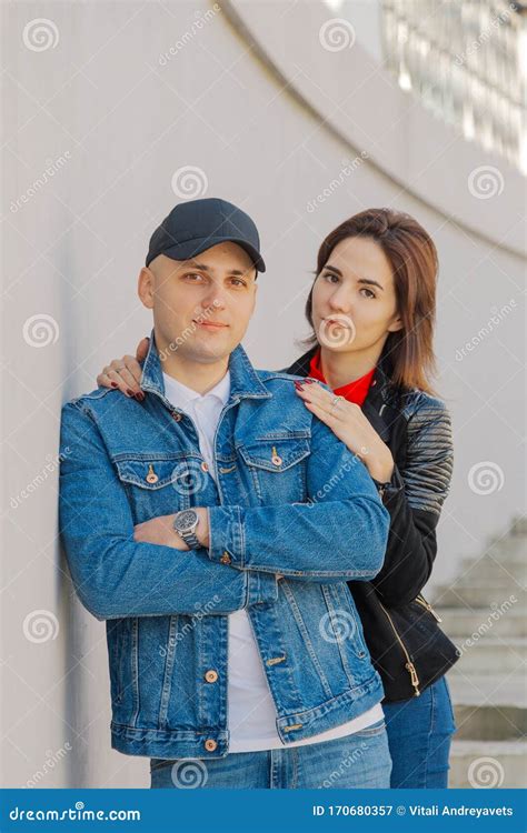 Happy Lovers Hug On A Concrete Staircase Stock Image Image Of People