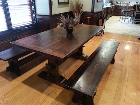 Maybe you would like to learn more about one of these? Rustic Pine trestle table with matching benches (With ...