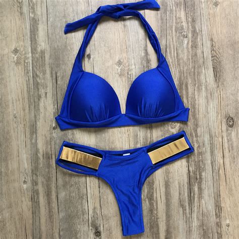 2018 New Blue Push Up Summer Bikinis Women Swimsuit Sexy String Swimwear Bikini Set Beach Wear