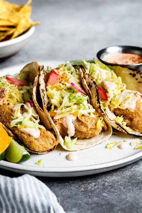 «fried ling cod taco night. Gluten-Free Fried Fish Tacos with Chipotle Baja Cream | Snixy Kitchen