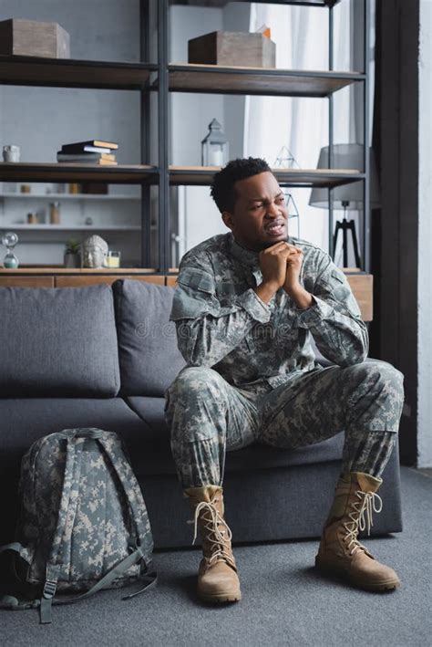 Sad African American Soldier In Military Stock Photo Image Of Soldier