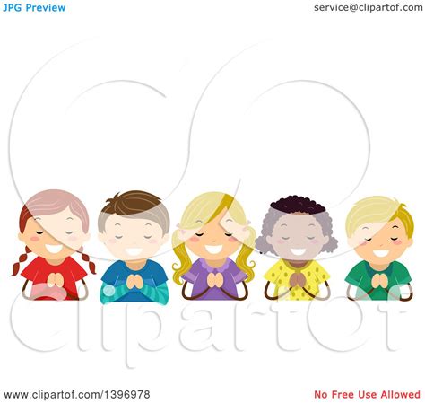 Clipart Of A Group Of Students Praying Royalty Free Vector