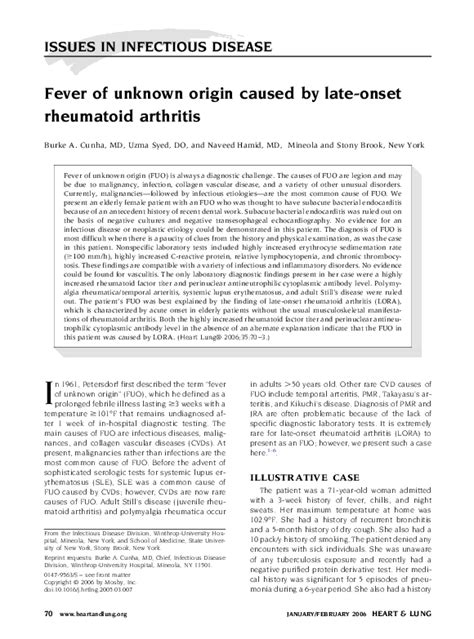 Pdf Fever Of Unknown Origin Caused By Late Onset