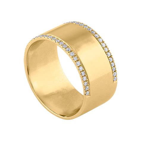 14kt Gold Wide Cigar Diamond 2 Line Ring Jewels By Joanne