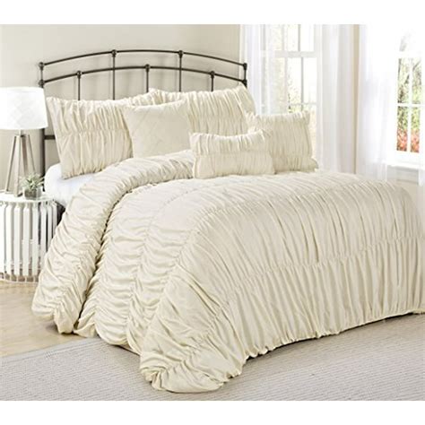 7 Piece Rosales Chic Ruched Ruffled Pleated Clearance Bedding Comforter