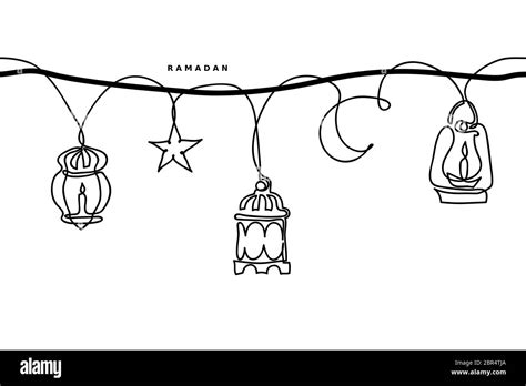 Ramadan Simple Black And White Seamless Vector Border Lantern Half