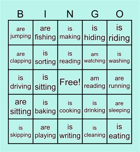 Present Continuous Tense Bingo Card