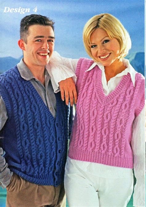 womens mens aran waistcoat slipover knitting pattern pdf etsy uk vintage knitting patterns