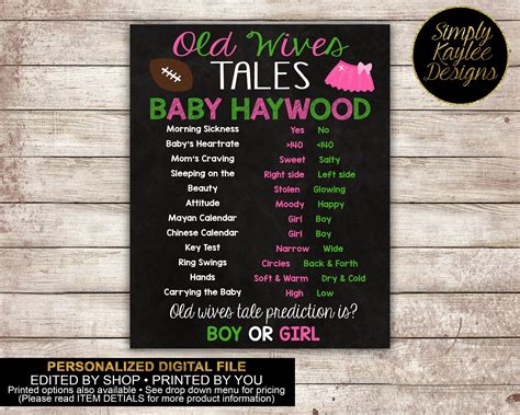 old wives tales gender reveal party game touchdowns or tutus etsy gender reveal games