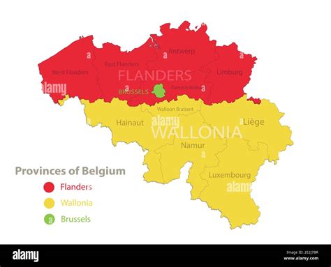 Belgium Map Individual Regions With Names Provinces Of Belgium Isolated On White Background Vector 2E2J7BR 