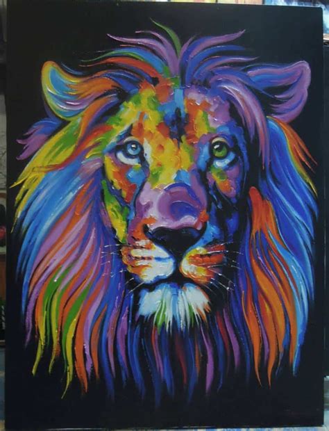 Colorful Lion Painting Oil Painting On Canvas 90x120 Cm Lafactory