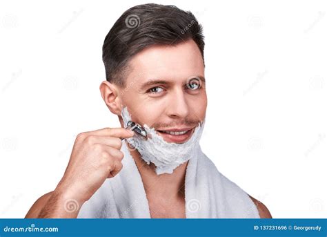 Men`s Beauty Handsome Man Shaving Stock Photo Image Of Caucasian