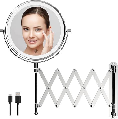 Rechargeable Wall Mounted Makeup Mirror 8 Inch Double Sided 1x 10x Magnifying