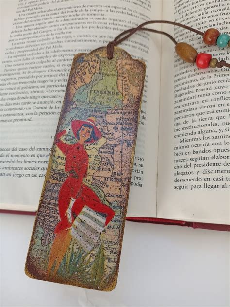 Cute Retro Style Maps Travel Wood Bookmark Pin Up Girl Etsy
