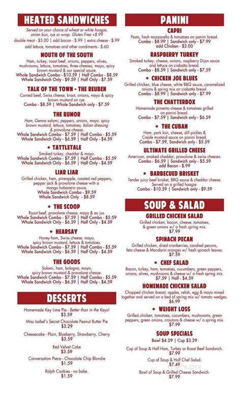 Cracker barrel old country store. Menu of Rumors Deli in Cullman, AL 35055