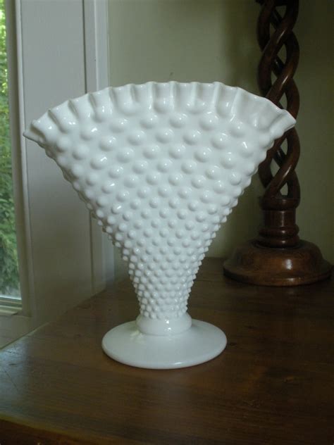 Vintage Hobnail White Milk Glass Fenton Fan Vase By Krmvintage