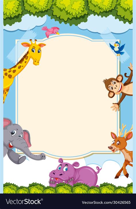 Border Template Design With Many Wild Animals Vector Image