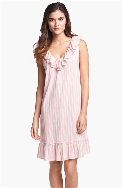 Lauren By Ralph Lauren Ruffle Knit Nightgown In Pink Franklin Stripe