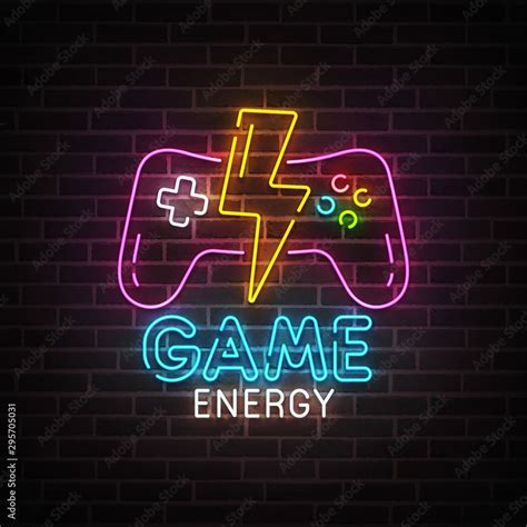 Game Neon Sign Bright Signboard Light Banner Game Energy Logo Neon