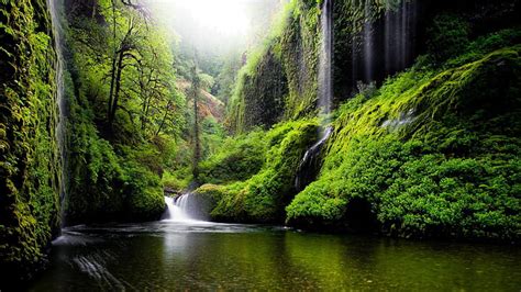 Hd Wallpaper Spring Landscape Waterfall In Oregon Usa Nature River