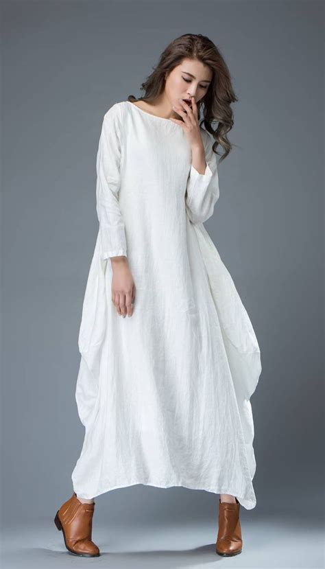 White Dress Linen Dress Long Linen Dress Maxi Dress Casual Dress