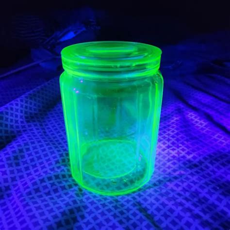 Vintage Hazel Atlas Green Uranium Depression Glass Canister Jar With