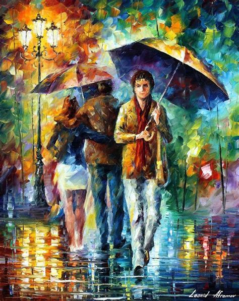 People Under The Rain — Palette Knife Oil Painting On Canvas By Leonid
