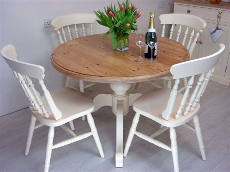 Free delivery & warranty available. Pine Round Pedestal Table and 4 Farmhouse Chairs-Painted ...