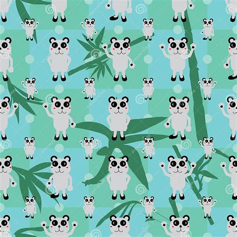 Cartoon Panda Symmetry Bamboo Leaf Seamless Pattern Stock Vector