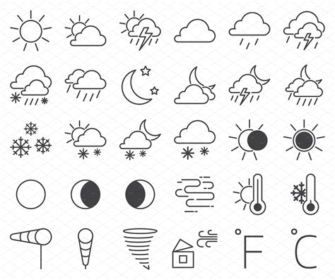 Set Of Weather Icons Vector Illustrations Creative Market