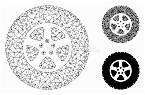 Wheel Vector Mesh Wire Frame Model And Triangle Mosaic Icon Stock