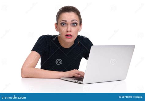 Shocked Woman With Laptop Computer Stock Photo Image Of Woman