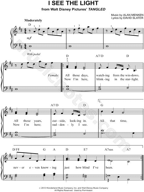 With the release of tangledin the year 2010, a very heart touching song called i see the light actually came into the lime light. Mandy Moore "I See the Light" Sheet Music (Easy Piano) in ...
