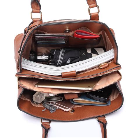 Lt6611 Miss Lulu Front Pocket Multi Compartment Briefcase Shoulder Bag Brown