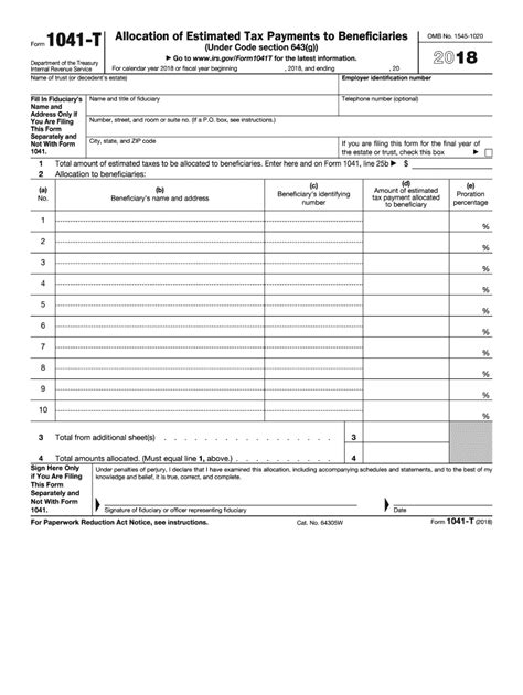2018 Form Irs 1041 T Fill Online Printable Fillable Blank Pdffiller