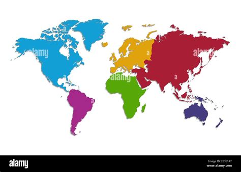 World Continents Map Separate Individual Continent Color Map Isolated