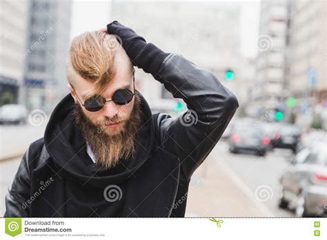 Stylish Bearded Man Posing In The Street Stock Photo Image Of Male