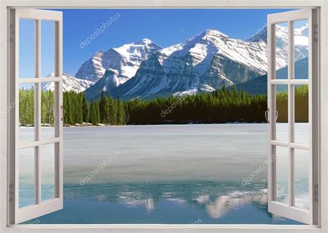 Open Window View To Canadian Rockies Mountains Stock Photo By ©leksele